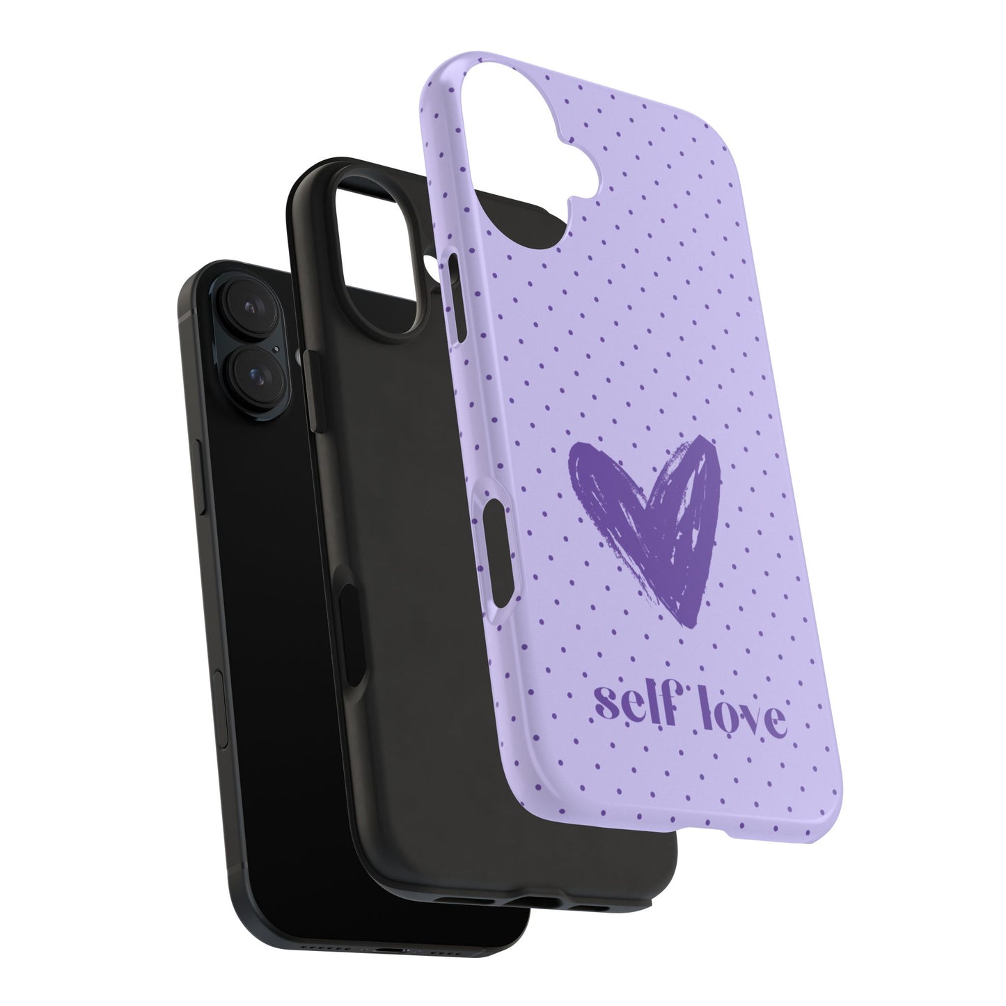 Funda para iPhone morada con el lema "Amor propio"