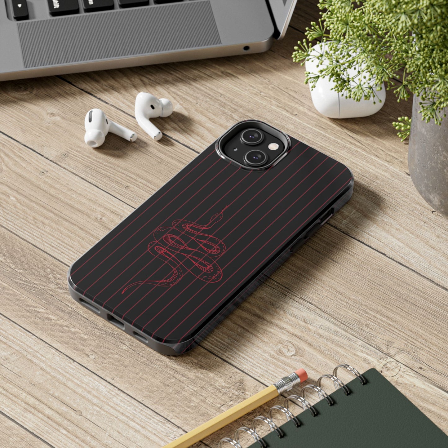 Funda para iPhone con diseño de serpiente roja y negra