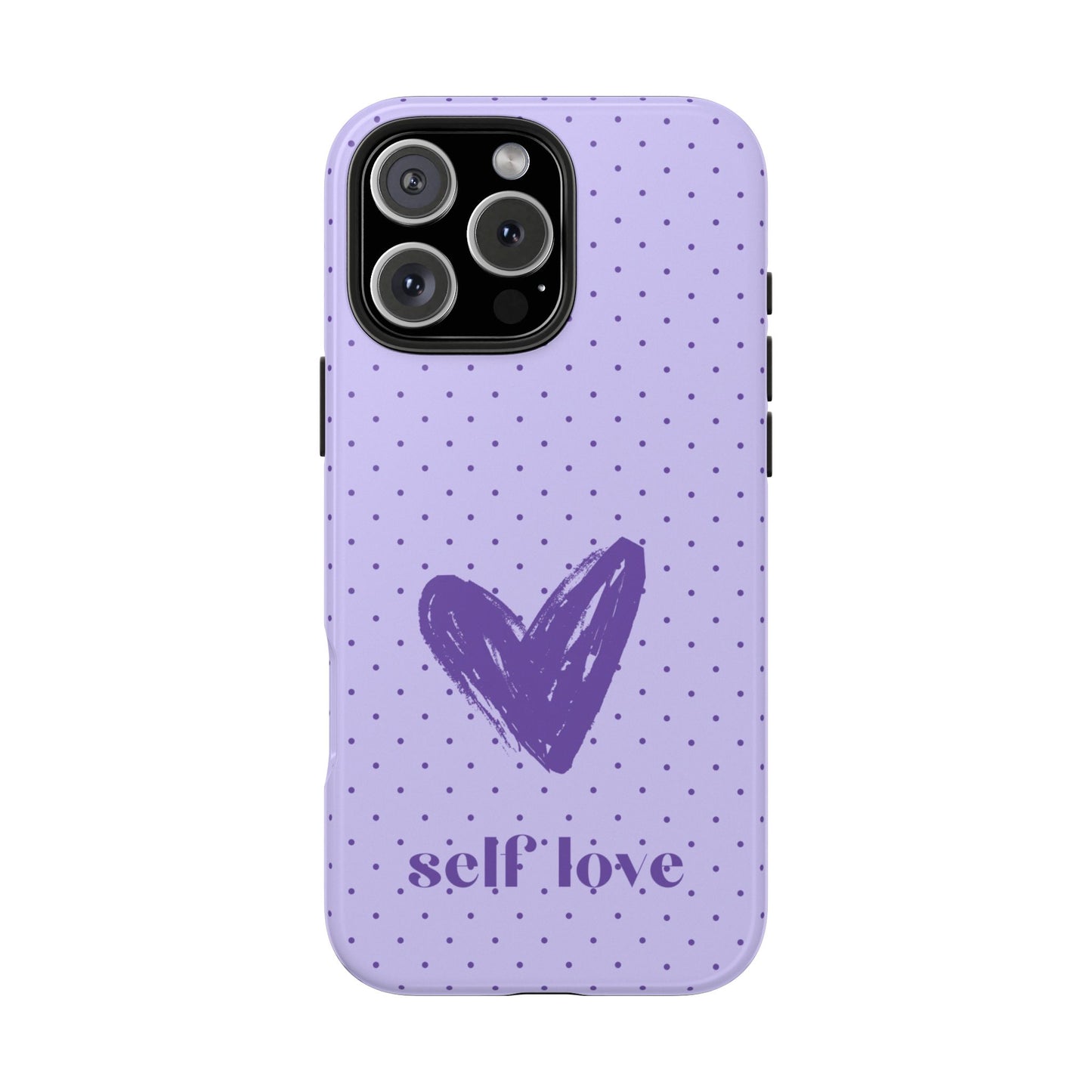 Funda para iPhone morada con el lema "Amor propio"