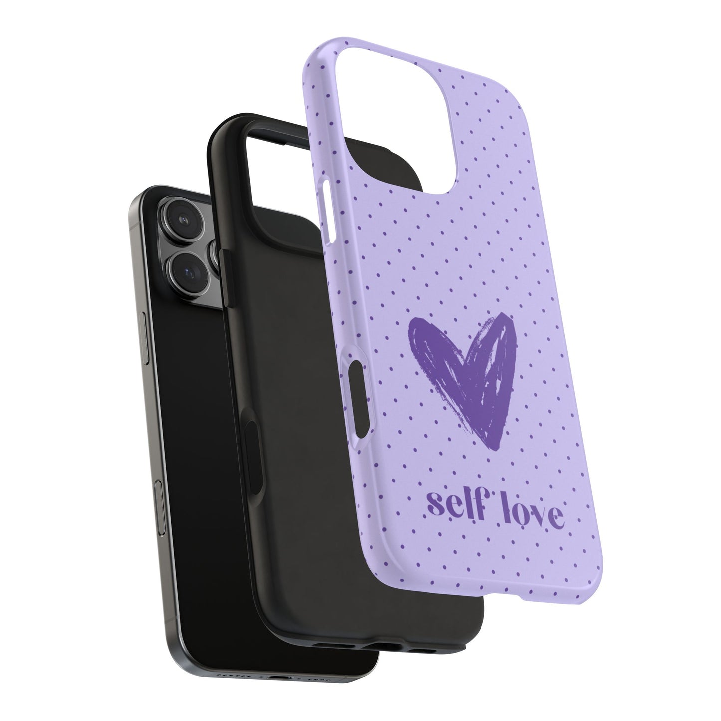 Funda para iPhone morada con el lema "Amor propio"