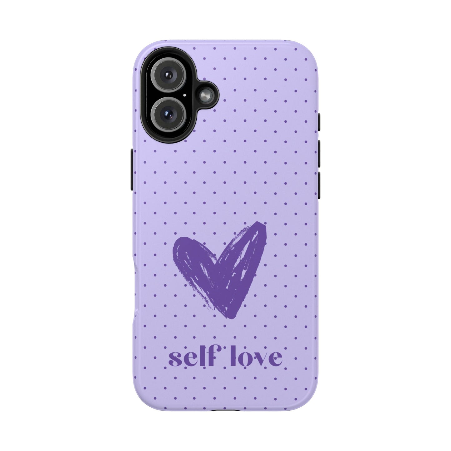 Funda para iPhone morada con el lema "Amor propio"